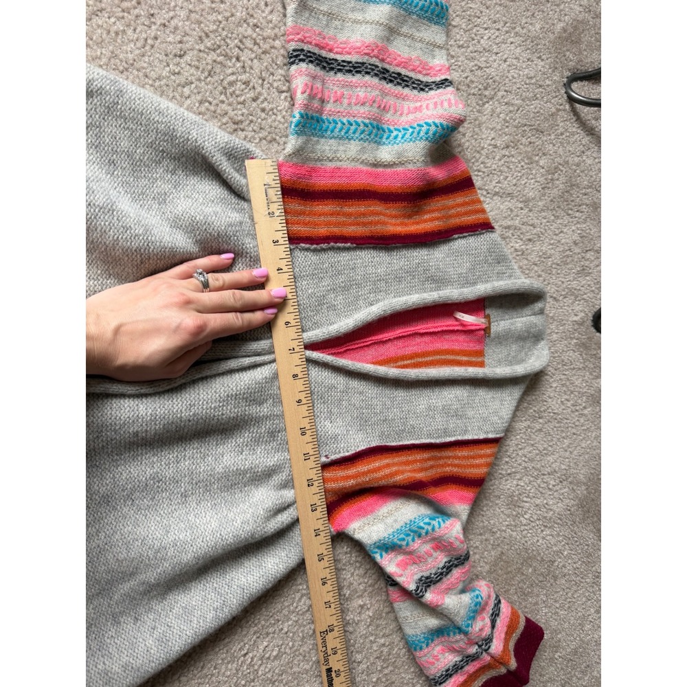 Free People Cardigan Sweater Boho Striped Wool Blend Grey Medium - Picture 6 of 9